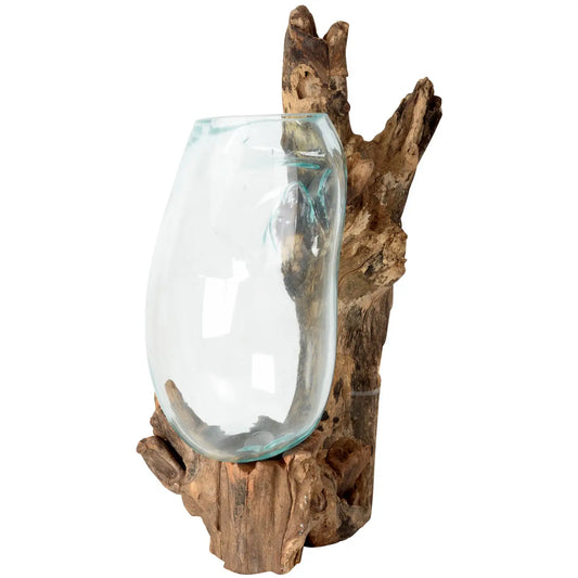 Large Molten Glass Wall Decorate with Natural Wood
